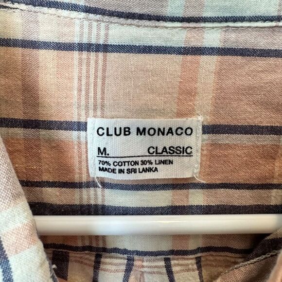 Club Monaco Pink Blue Cream Plaid Classic Button Front Shirt - Size Medium - EUC - Picture 3 of 4